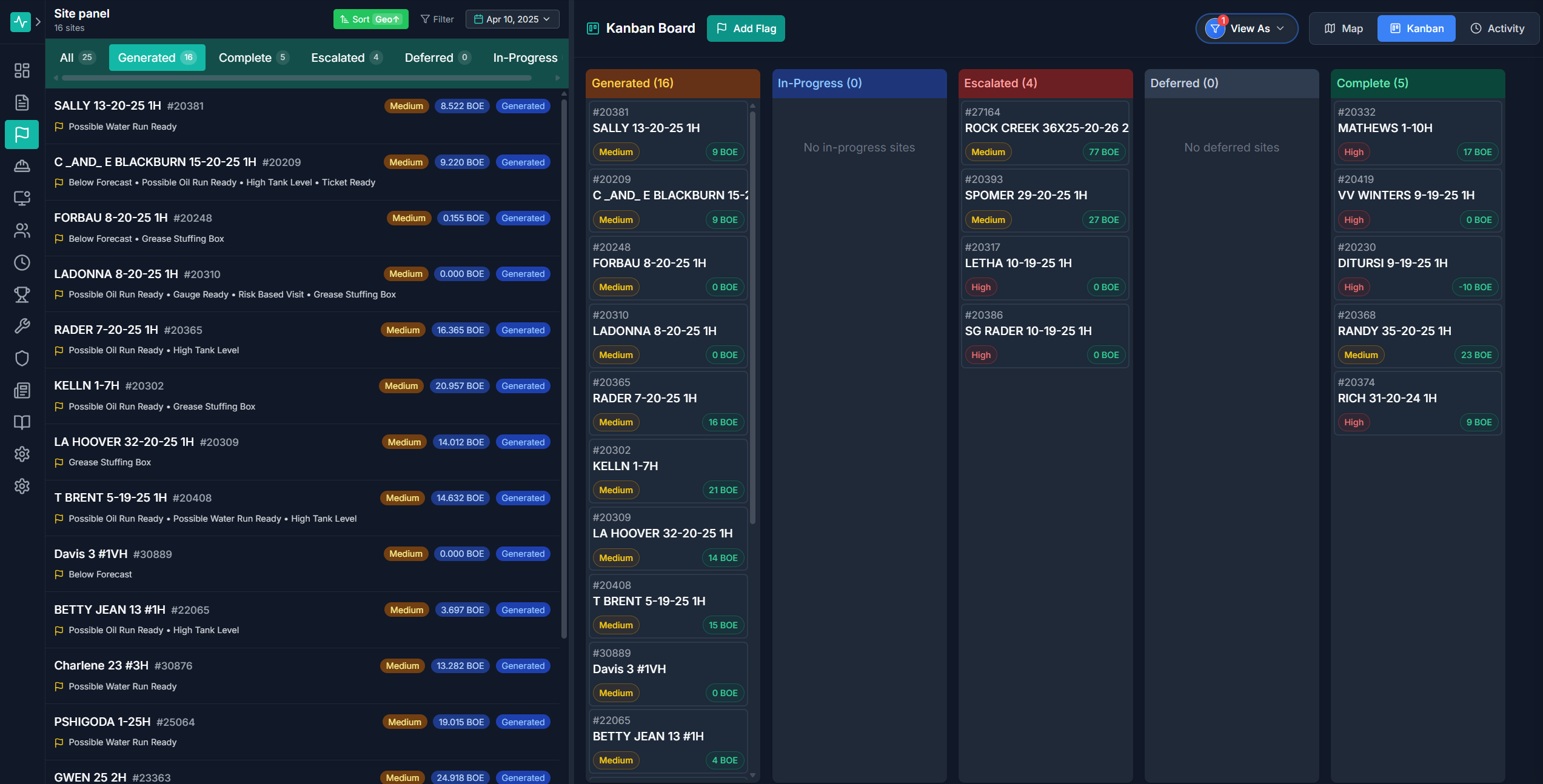 OPS Kanban board showing ranked work list with status tracking