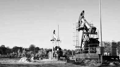 Drilling rig in black and white