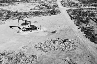 Aerial winter view of oil field infrastructure